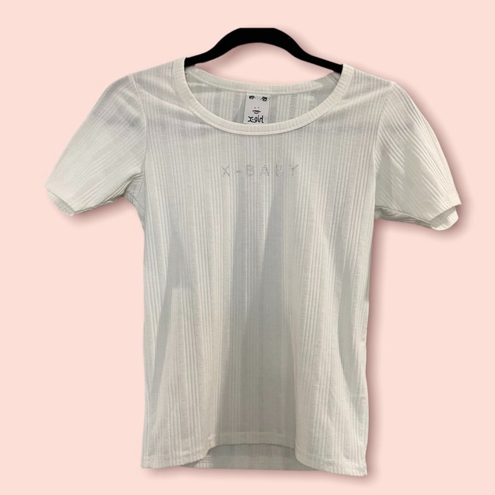 Dolls Kill X-Girl X-Baby Rhinestone Ribbed T-Shirt White Size 1